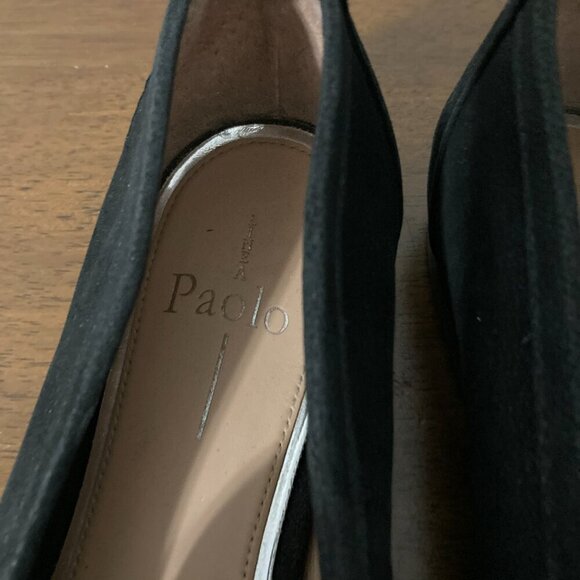 Linea Paolo Womens 9 1/2M Black Flat Loafters Silver Buckle Suede Classic Preppy - Picture 3 of 14